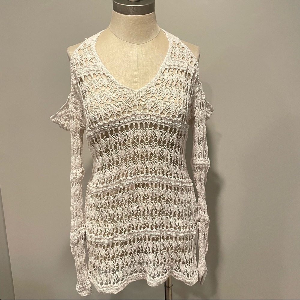 L’ Space white crochet cold shoulder swim coverup size S